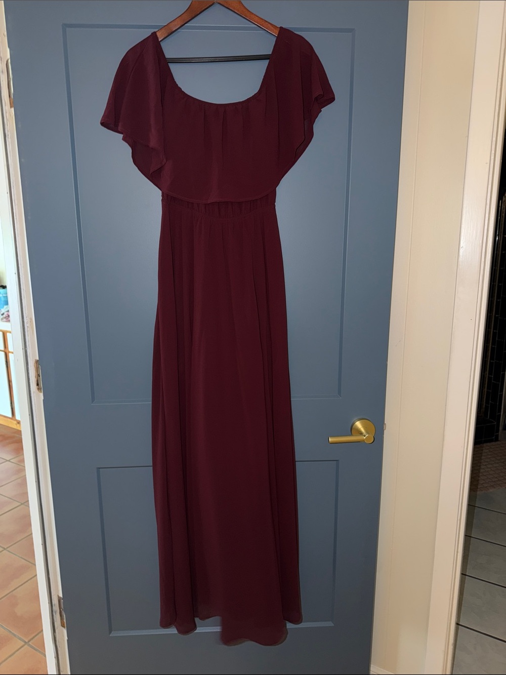 Baltic Born Off-Shoulder Maxi Dress in Burgundy